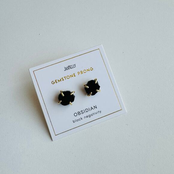NEW ANTHROPOLOGIE JaxKelly 18kt Gold Obsidian Stone Natural Gemstone Earring - Picture 5 of 7